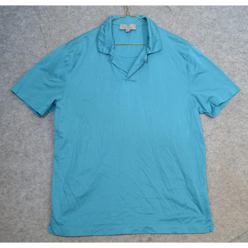 Canali 1934 Polo Shirt Mens M 48 Blue Cotton Knit Short Sleeve Made Italy Luxury